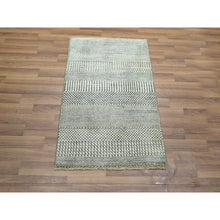 Load image into Gallery viewer, 2&#39;x3&#39; Gray-beige, Modern Grass Design, Hand Knotted, Wool With Touch Of Silk, Tone On Tone, Lush And Plush, Sample, Mat, Oriental Rug FWR459714