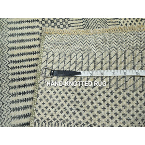 2'x3' Gray-Beige, Modern Grass Design, Hand Knotted, Wool with touch of Silk, Tone on Tone, Lush and Plush, Sample, Mat, Oriental Rug FWR459714