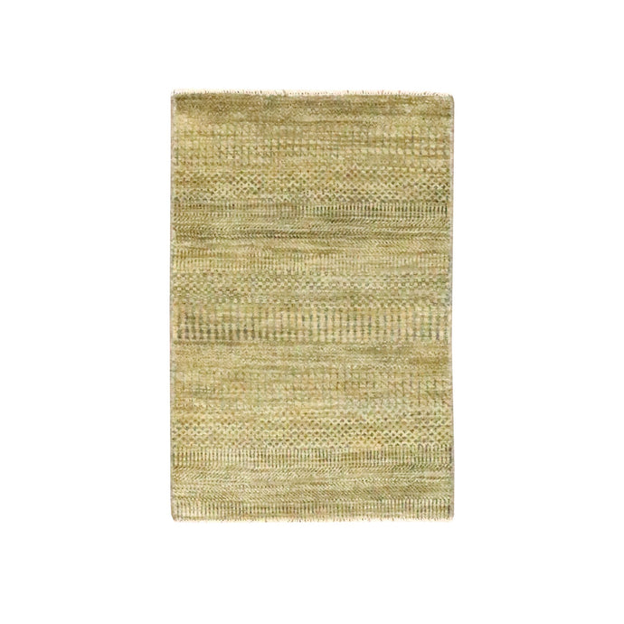 2'x3' Ecru Brown, Tone on Tone, Modern Grass Design, Hand Knotted, Wool with touch of Silk, Lush and Plush, Mat, Sample, Oriental Rug FWR459720