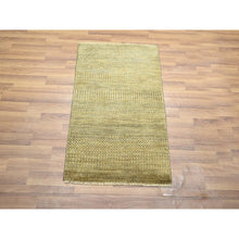 Load image into Gallery viewer, 2&#39;x3&#39; Ecru Brown, Tone on Tone, Modern Grass Design, Hand Knotted, Wool with touch of Silk, Lush and Plush, Mat, Sample, Oriental Rug FWR459720