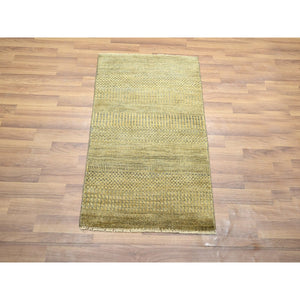 2'x3' Ecru Brown, Tone on Tone, Modern Grass Design, Hand Knotted, Wool with touch of Silk, Lush and Plush, Mat, Sample, Oriental Rug FWR459720
