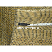 Load image into Gallery viewer, 2&#39;x3&#39; Ecru Brown, Tone on Tone, Modern Grass Design, Hand Knotted, Wool with touch of Silk, Lush and Plush, Mat, Sample, Oriental Rug FWR459720