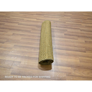 2'x3' Ecru Brown, Tone On Tone, Modern Grass Design, Hand Knotted, Wool With Touch Of Silk, Lush And Plush, Mat, Sample, Oriental Rug FWR459720