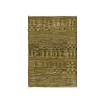 Load image into Gallery viewer, 2&#39;x3&#39; Golden Brown, Modern Grass Design, Hand Knotted, Wool with touch of Silk, Tone on Tone, Lush and Plush, Sample, Mat, Oriental Rug FWR459726
