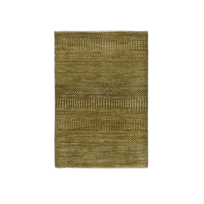2'x3' Golden Brown, Modern Grass Design, Hand Knotted, Wool with touch of Silk, Tone on Tone, Lush and Plush, Sample, Mat, Oriental Rug FWR459726