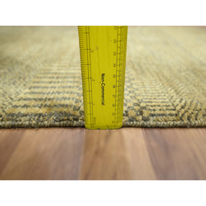 2'x3' Golden Brown, Modern Grass Design, Hand Knotted, Wool with touch of Silk, Tone on Tone, Lush and Plush, Sample, Mat, Oriental Rug FWR459726