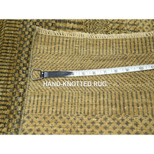 Load image into Gallery viewer, 2&#39;x3&#39; Golden Brown, Modern Grass Design, Hand Knotted, Wool with touch of Silk, Tone on Tone, Lush and Plush, Sample, Mat, Oriental Rug FWR459726