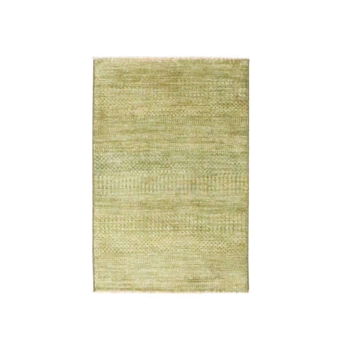 2'x3' Khaki Brown, Hand Knotted, Modern Grass Design, Wool with touch of Silk, Tone on Tone, Lush and Plush, Sample, Mat, Oriental Rug FWR459732