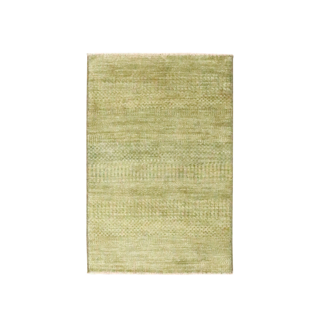 2'x3' Khaki Brown, Hand Knotted, Modern Grass Design, Wool with touch of Silk, Tone on Tone, Lush and Plush, Sample, Mat, Oriental Rug FWR459732