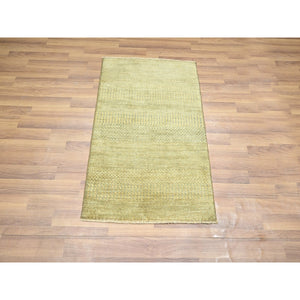 2'x3' Khaki Brown, Hand Knotted, Modern Grass Design, Wool with touch of Silk, Tone on Tone, Lush and Plush, Sample, Mat, Oriental Rug FWR459732