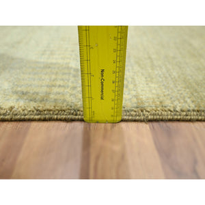 2'x3' Khaki Brown, Hand Knotted, Modern Grass Design, Wool with touch of Silk, Tone on Tone, Lush and Plush, Sample, Mat, Oriental Rug FWR459732