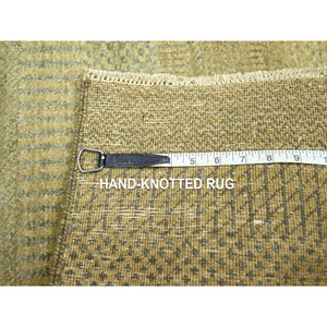 2'x3' Khaki Brown, Hand Knotted, Modern Grass Design, Wool with touch of Silk, Tone on Tone, Lush and Plush, Sample, Mat, Oriental Rug FWR459732