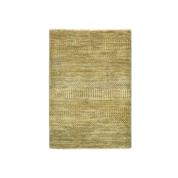 2'x3' Honey Brown, Modern Grass Design, Hand Knotted, Wool with touch of Silk, Tone on Tone, Lush and Plush, Sample, Mat, Oriental Rug FWR459738