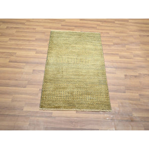 2'x3' Honey Brown, Modern Grass Design, Hand Knotted, Wool with touch of Silk, Tone on Tone, Lush and Plush, Sample, Mat, Oriental Rug FWR459738