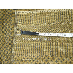 2'x3' Honey Brown, Modern Grass Design, Hand Knotted, Wool with touch of Silk, Tone on Tone, Lush and Plush, Sample, Mat, Oriental Rug FWR459738