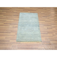Load image into Gallery viewer, 2&#39;x3&#39; Sky Blue, Tone On Tone, Modern Grass Design, Hand Knotted, Wool With Touch Of Silk, Lush And Plush, Sample, Mat, Oriental Rug FWR459744