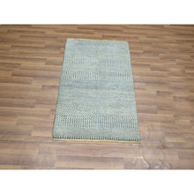 Load image into Gallery viewer, 2&#39;x3&#39; Light Blue, Modern Grass Design, Hand Knotted, Wool With Touch Of Silk, Tone On Tone, Lush And Plush, Mat, Sample, Oriental Rug FWR459750