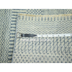 2'x3' Light Blue, Modern Grass Design, Hand Knotted, Wool with touch of Silk, Tone on Tone, Lush and Plush, Mat, Sample, Oriental Rug FWR459750