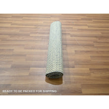 Load image into Gallery viewer, 2&#39;x3&#39; Light Blue, Modern Grass Design, Hand Knotted, Wool With Touch Of Silk, Tone On Tone, Lush And Plush, Mat, Sample, Oriental Rug FWR459750