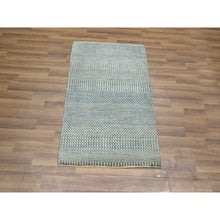 Load image into Gallery viewer, 2&#39;x3&#39; Stone Blue, Wool with touch of Silk, Modern Grass Design, Hand Knotted, Tone on Tone, Lush and Plush, Sample, Mat, Oriental Rug FWR459756