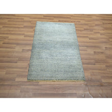 Load image into Gallery viewer, 2&#39;x3&#39; Slate Blue, Tone on Tone, Modern Grass Design, Hand Knotted, Wool with touch of Silk, Lush and Plush, Sample, Mat, Oriental Rug FWR459768