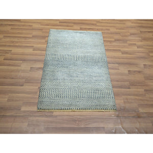 2'x3' Slate Blue, Tone on Tone, Modern Grass Design, Hand Knotted, Wool with touch of Silk, Lush and Plush, Sample, Mat, Oriental Rug FWR459768