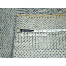 Load image into Gallery viewer, 2&#39;x3&#39; Slate Blue, Tone on Tone, Modern Grass Design, Hand Knotted, Wool with touch of Silk, Lush and Plush, Sample, Mat, Oriental Rug FWR459768