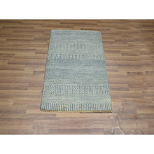 Load image into Gallery viewer, 2&#39;x3&#39; Stone Blue, Hand Knotted, Modern Grass Design, Wool with touch of Silk, Tone on Tone, Lush and Plush, Sample, Mat, Oriental Rug FWR459774