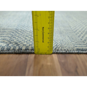 2'x3' Stone Blue, Hand Knotted, Modern Grass Design, Wool with touch of Silk, Tone on Tone, Lush and Plush, Sample, Mat, Oriental Rug FWR459774