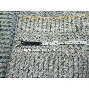 2'x3' Stone Blue, Hand Knotted, Modern Grass Design, Wool with touch of Silk, Tone on Tone, Lush and Plush, Sample, Mat, Oriental Rug FWR459774