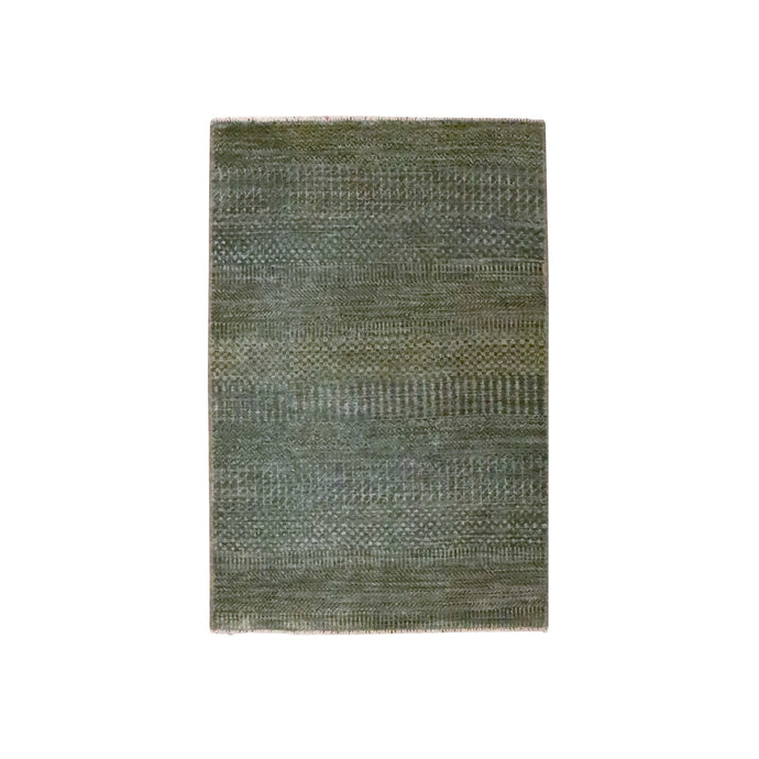 2'x3' Cedar Brown, Modern Grass Design, Hand Knotted, Wool with touch of Silk, Tone on Tone, Lush and Plush, Mat, Sample, Oriental Rug FWR459780