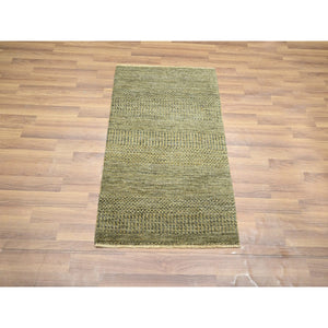 2'x3' Walnut Brown, Modern Grass Design, Hand Knotted, Wool with touch of Silk, Tone on Tone, Lush and Plush, Sample, Mat, Oriental Rug FWR459786