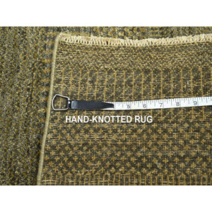 2'x3' Walnut Brown, Modern Grass Design, Hand Knotted, Wool with touch of Silk, Tone on Tone, Lush and Plush, Sample, Mat, Oriental Rug FWR459786