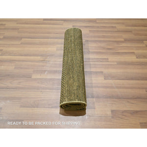 2'x3' Walnut Brown, Modern Grass Design, Hand Knotted, Wool With Touch Of Silk, Tone On Tone, Lush And Plush, Sample, Mat, Oriental Rug FWR459786