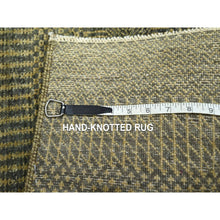 Load image into Gallery viewer, 2&#39;x3&#39; Umber Brown, Modern Grass Design, Hand Knotted, Wool with touch of Silk, Tone on Tone, Lush and Plush, Sample, Mat, Oriental Rug FWR459792