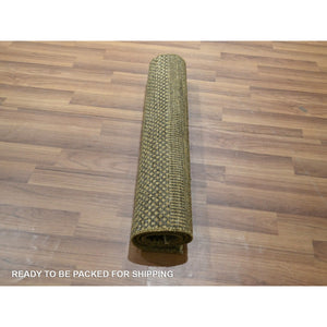 2'x3' Vanilla White, Modern Design, Raised Pile, Hand Knotted, 100% Wool, Sample Oriental Rug FWR526974