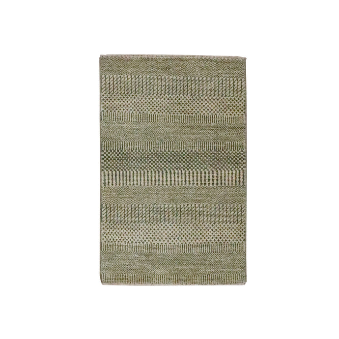 2'x3' Khaki Brown, Modern Grass Design, Hand Knotted, Wool with touch of Silk, Tone on Tone, Lush and Plush, Mat, Sample, Oriental Rug FWR459798