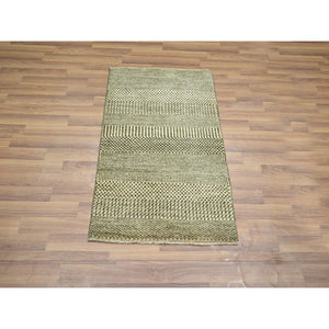 2'x3' Khaki Brown, Modern Grass Design, Hand Knotted, Wool with touch of Silk, Tone on Tone, Lush and Plush, Mat, Sample, Oriental Rug FWR459798