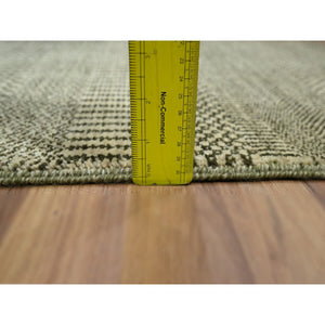 2'x3' Khaki Brown, Modern Grass Design, Hand Knotted, Wool with touch of Silk, Tone on Tone, Lush and Plush, Mat, Sample, Oriental Rug FWR459798