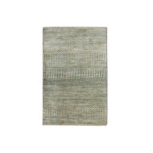 Load image into Gallery viewer, 2&#39;x3&#39; Beige, Wool with touch of Silk, Modern Grass Design, Hand Knotted, Tone on Tone, Lush and Plush, Sample, Mat, Oriental Rug FWR459810
