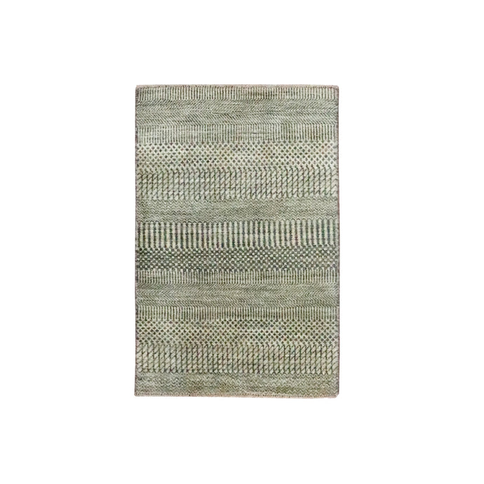2'x3' Beige, Wool with touch of Silk, Modern Grass Design, Hand Knotted, Tone on Tone, Lush and Plush, Sample, Mat, Oriental Rug FWR459810
