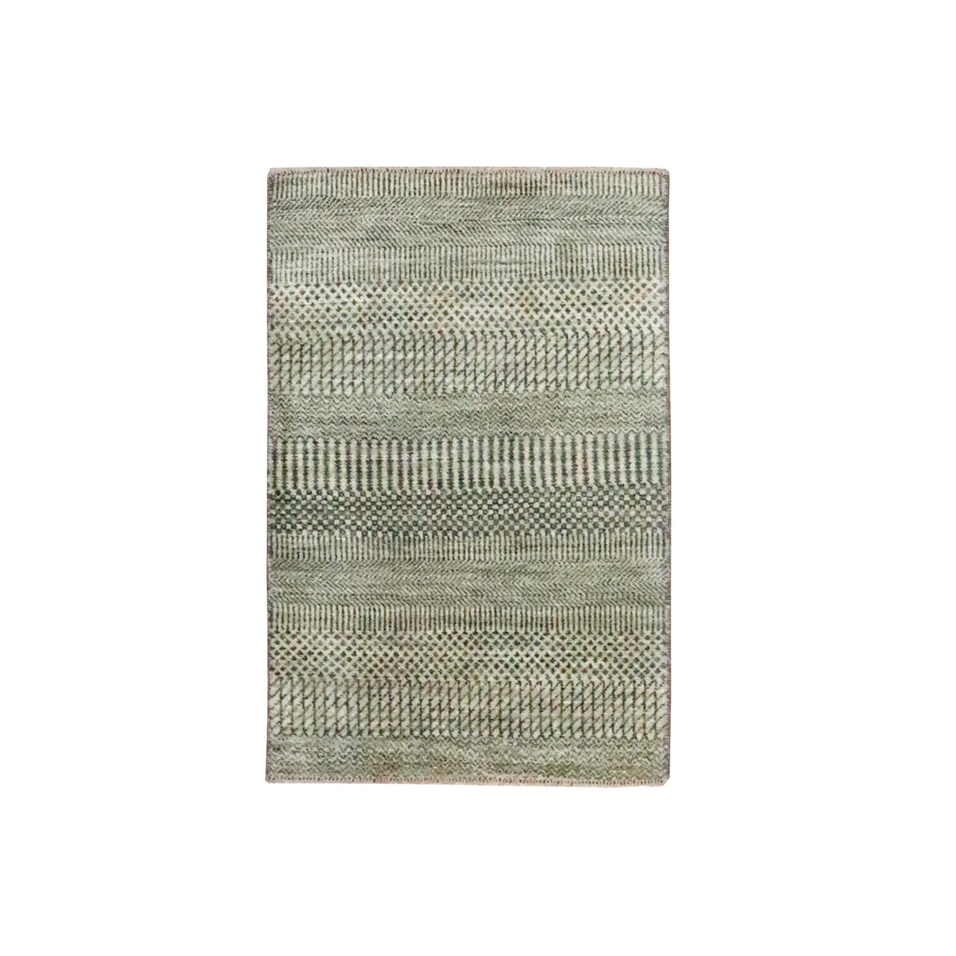 2'x3' Beige, Wool with touch of Silk, Modern Grass Design, Hand Knotted, Tone on Tone, Lush and Plush, Sample, Mat, Oriental Rug FWR459810