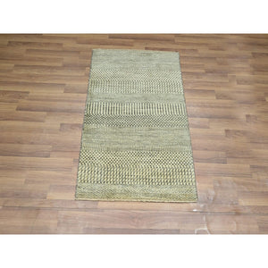 2'x3' Beige, Wool with touch of Silk, Modern Grass Design, Hand Knotted, Tone on Tone, Lush and Plush, Sample, Mat, Oriental Rug FWR459810