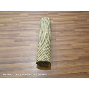 2'x3' Beige, Wool with touch of Silk, Modern Grass Design, Hand Knotted, Tone on Tone, Lush and Plush, Sample, Mat, Oriental Rug FWR459810