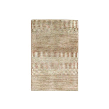 Load image into Gallery viewer, 2&#39;x3&#39; Beige-Rust, Modern Grass Design, Hand Knotted, Wool with touch of Silk, Tone on Tone, Lush and Plush, Sample, Mat, Oriental Rug FWR459816