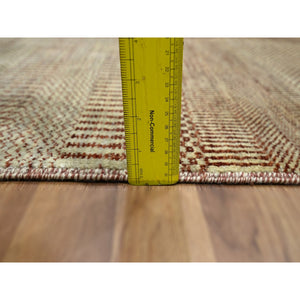 2'x3' Beige-Rust, Modern Grass Design, Hand Knotted, Wool with touch of Silk, Tone on Tone, Lush and Plush, Sample, Mat, Oriental Rug FWR459816