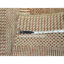 Load image into Gallery viewer, 2&#39;x3&#39; Beige-Rust, Modern Grass Design, Hand Knotted, Wool with touch of Silk, Tone on Tone, Lush and Plush, Sample, Mat, Oriental Rug FWR459816
