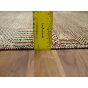 2'x3' Beige-Rust, Hand Knotted, Modern Grass Design, Wool with touch of Silk, Tone on Tone, Lush and Plush, Sample, Mat, Oriental Rug FWR459822