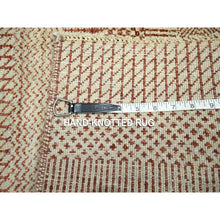 Load image into Gallery viewer, 2&#39;x3&#39; Beige-Rust, Hand Knotted, Modern Grass Design, Wool with touch of Silk, Tone on Tone, Lush and Plush, Sample, Mat, Oriental Rug FWR459822