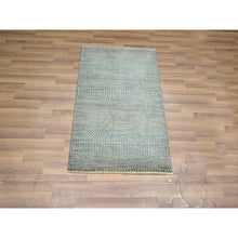 Load image into Gallery viewer, 2&#39;x3&#39; Slate Blue, Modern Grass Design, Hand Knotted, Wool With Touch Of Silk, Tone On Tone, Lush And Plush, Sample, Mat, Oriental Rug FWR459828